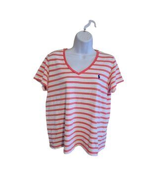 Ralph Lauren Striped V-Neck Tee Pink & White Cotton nautical preppy